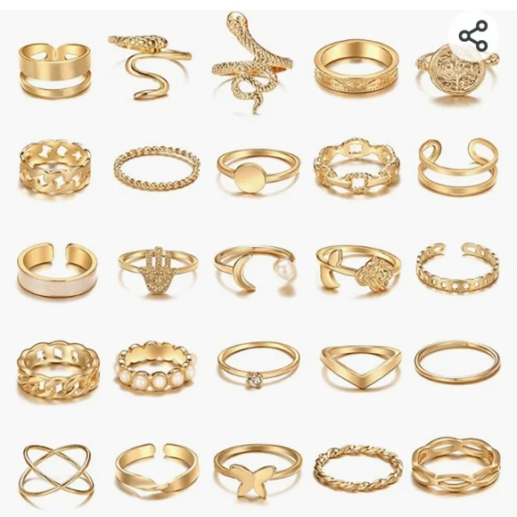 30 Piece Gold Plated Stackable Knuckle Rings NWT - Picture 2 of 6